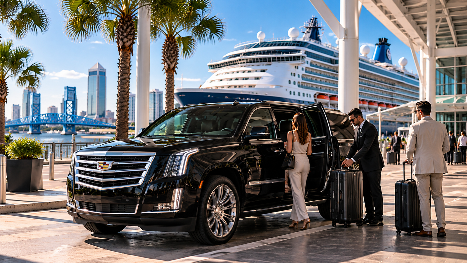 Black Cadillac Escalade providing private cruise port transportation in Jacksonville, Florida
