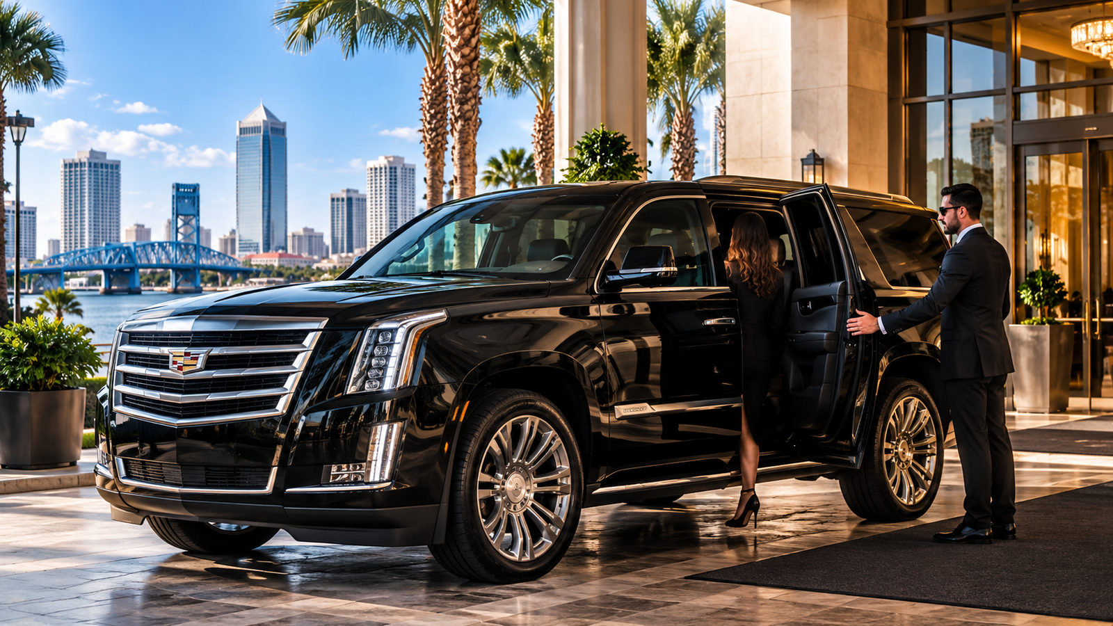 Black luxury Cadillac Escalade for premium private car service in Jacksonville, Florida